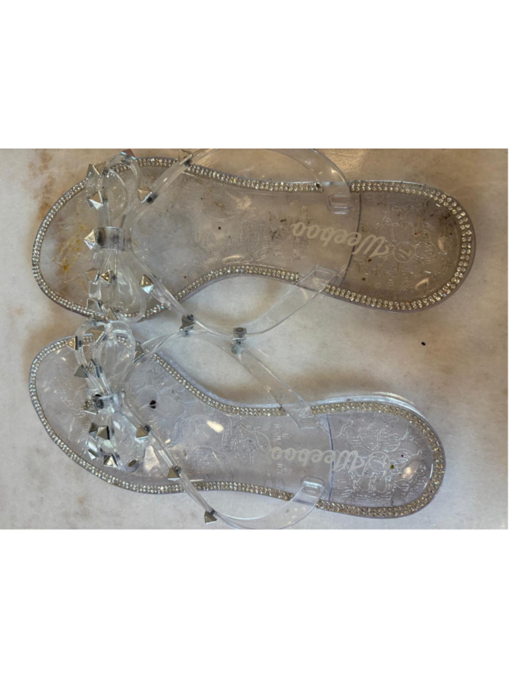 Clear Jelly Rhinestone Bow Studded Thong Sandals Women Size 7 #S127